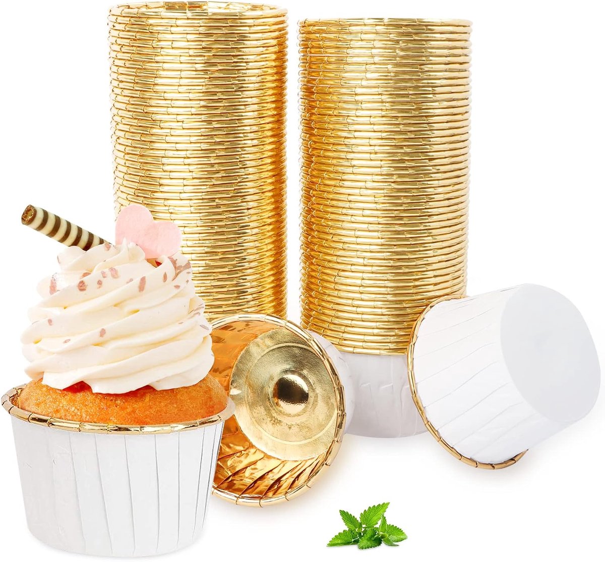 Wegwerp aluminiumfolie, papieren bakvormen, cupcake-liners, witte cupcake-vormpjes voor muffin, cake, pudding, dessert, feest, bruiloften