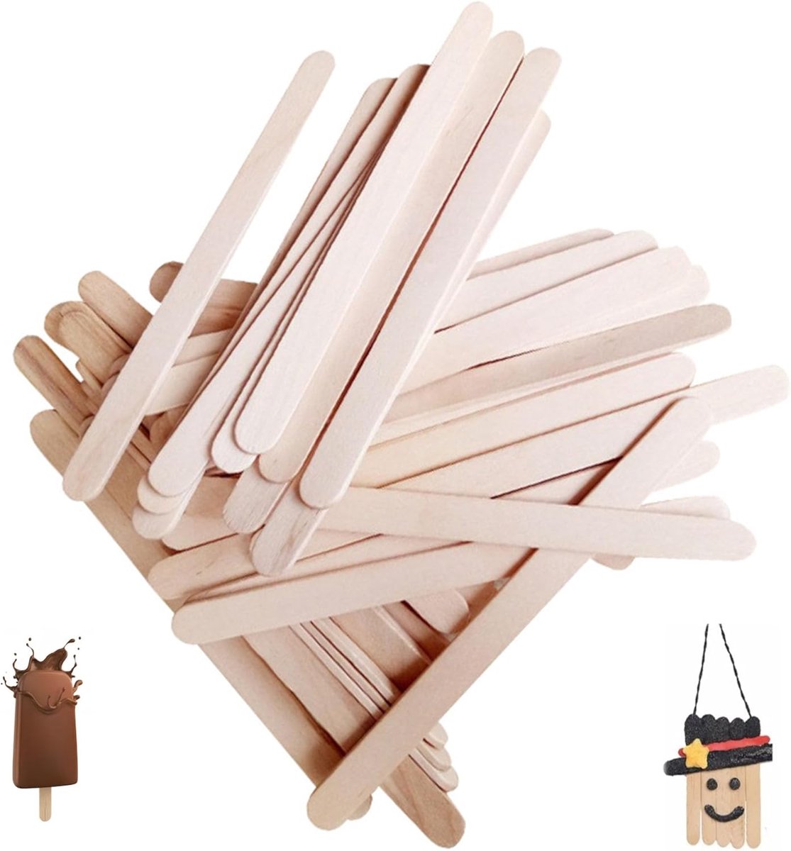 Houten stokjes voor ijs, staafjes, tongspatels, houten stokjes voor ijslolly's, ijslolly's, doe-het-zelf kunst, lolly's handwerk (15 x 1,8 cm - O)