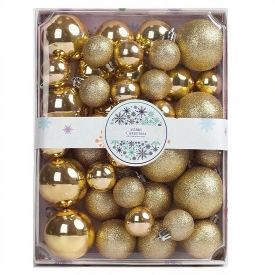 42 stuks kerstballen - meerdere maten verschijningen - 3 cm - 4 cm - 5 cm - glanzende bal en glitterbal zijn geschikt voor vakantieboomdecoratie - kerstfeestdecoratie en huisdecoratie - goud
