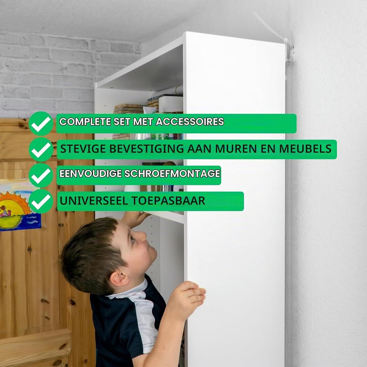 Anti-kantelbeveiliging voor planken, ladekasten en kasten, set à 10 stuks, voor schroeven, eenvoudig te activeren/deactiveren, bescherming voor kleine kinderen en huisdieren