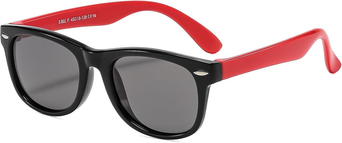 Zonnebril Kids Square siliconen flexibele anti-UV 400 bril jongens meisjes pak voor 3-12 jaar rood been zwart frame