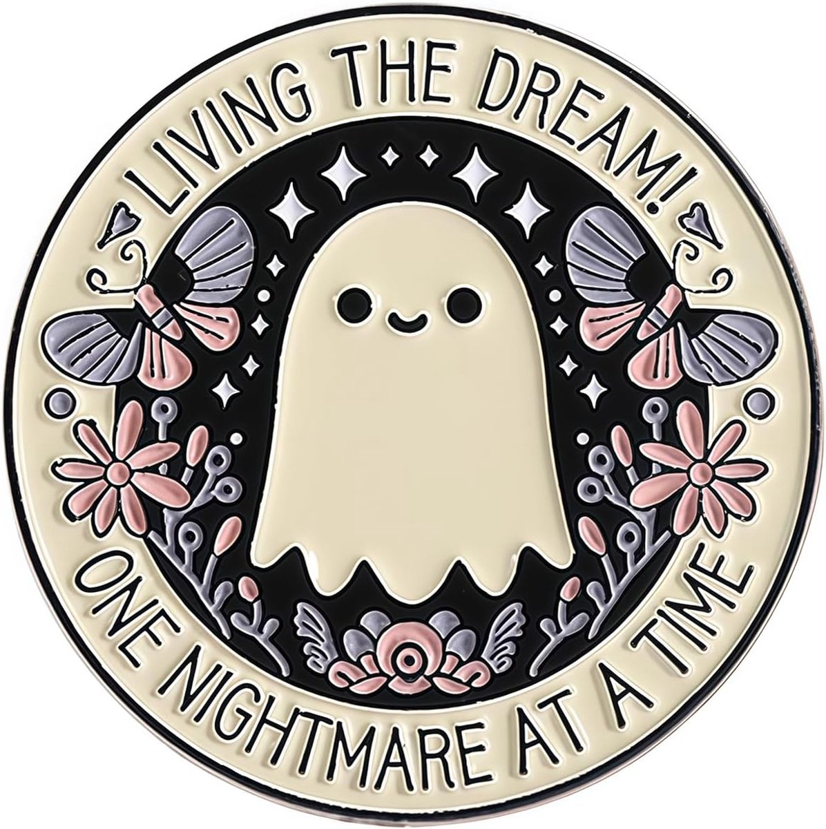 Speldje, schattige emaille pin met geest, vlinder, bloem en rond ontwerp, cartoon broche voor dames en heren, voor tas, jas, rugzak, hoed en kleding, Halloween-accessoire