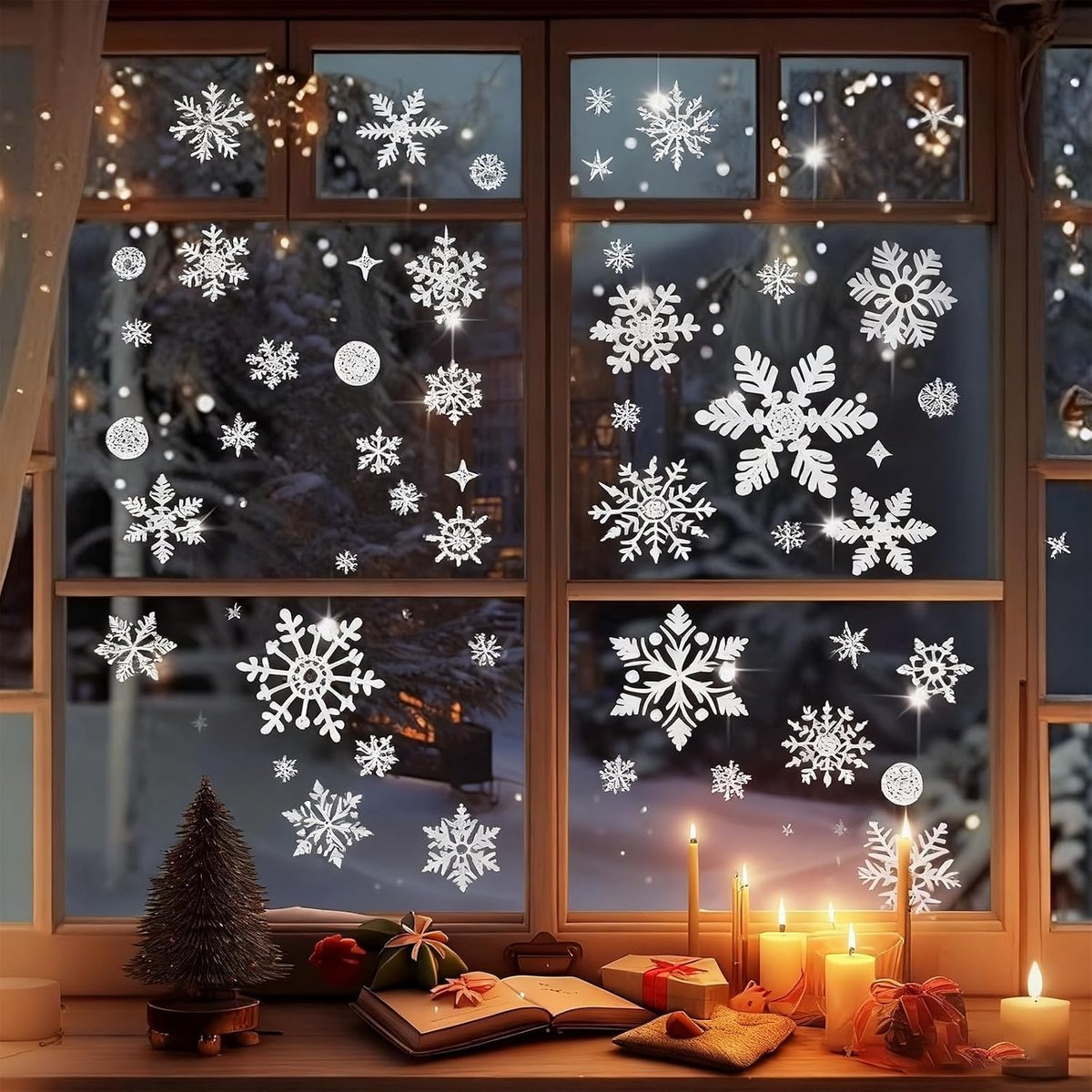 Raamstickers, wit, herbruikbare vinylstickers, 50 x 35 cm, wintervakantie-decoraties, zelfklevend
