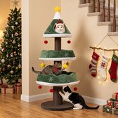 COSTWAY Krabpaal 143 cm -Kerstboom vorm - Kattenboom - Kattenhuis - Kattenkrabpaal - 4 verdieping - groen
