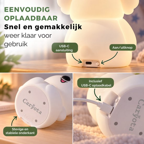 Caryota Nachtlampje Koala - 8 kleuren - Afstandsbediening - Touch Functie - Dimmer - Wasbaar Siliconen - USB-C Oplaadbaar van Merkloos — afbeelding 5