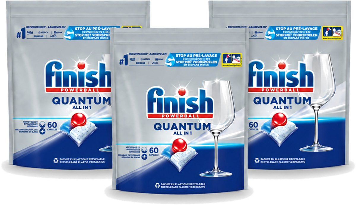 3 x Finish – Vaatwastabletten – Quantum All-in-1 – 60 Capsules - Voordeelverpakking - 3 stuks