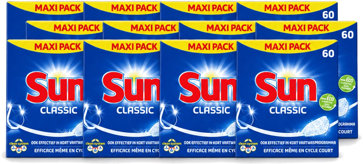 12 x Sun Classic - Vaatwastabletten - Eco - Voordeelverpakking - 60 Tabletten - Voordeelverpakking - 12 stuks