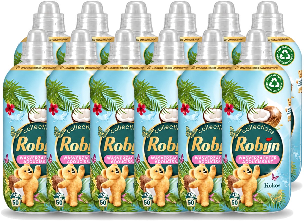 12 x Robijn Collections - Wasverzachter - Kokos - 1,25L - 50 Wasbeurten - Voordeelverpakking - 12 stuks