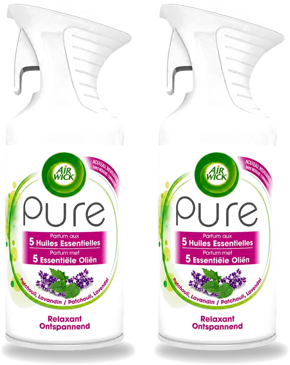 2 x Air Wick Pure - Luchtverfrisser Spray - Essentiële Oliën - Lavendel - 250ml - Voordeelverpakking - 2 stuks