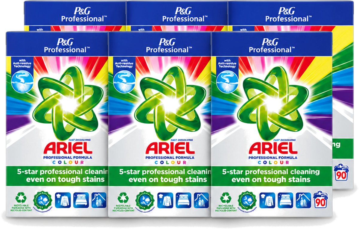 6 x Ariel Professional - Waspoeder - Gekleurde Was - 90 Wasbeurten - Voordeelverpakking - 6 stuks