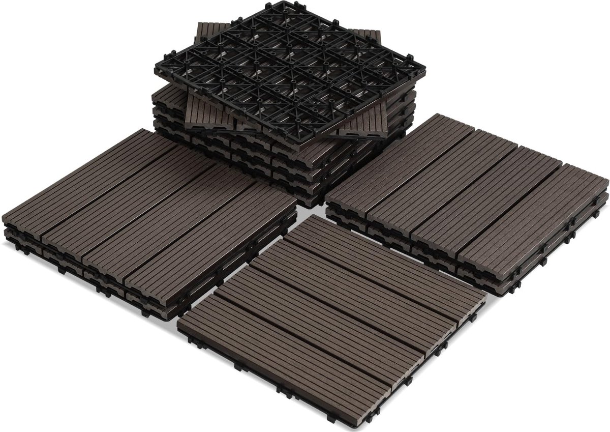 30 x 30 cm WPC terrastegels, WPC kliktegels, terrastegels met kliksysteem, vloerbedekking voor balkon terras - weerbestendig, met drainagefunctie, 22 stuks voor 2 m² koffie