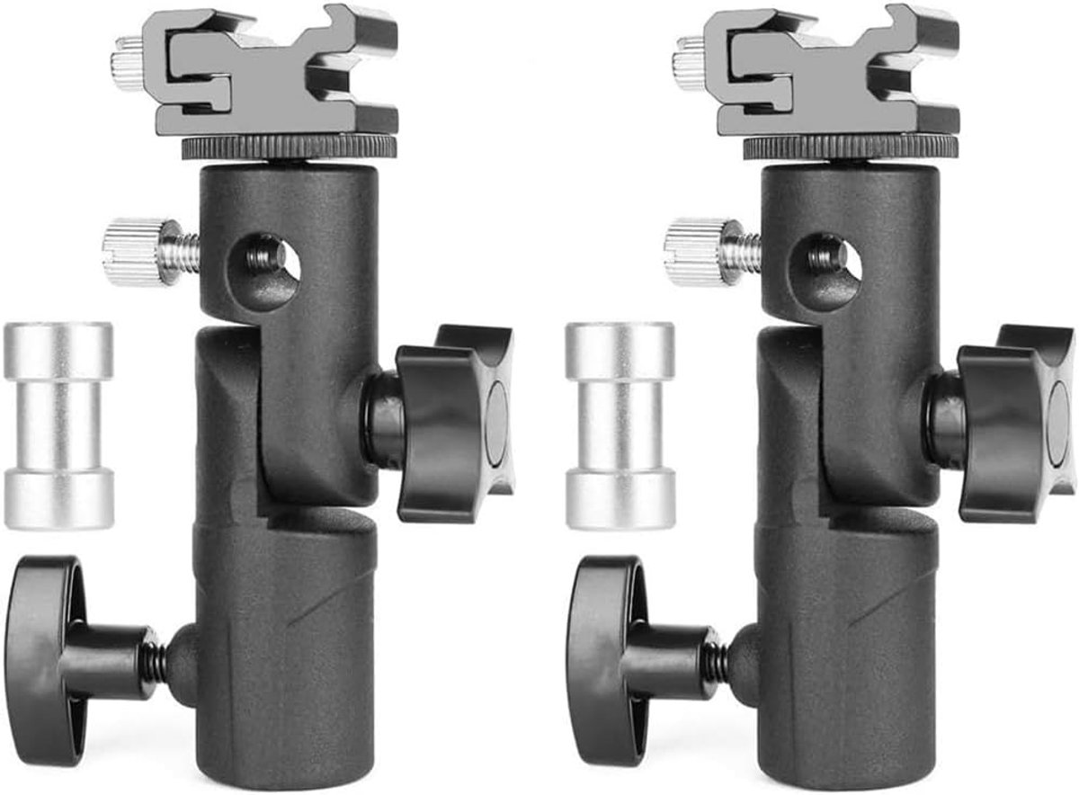 2 stuks - flitsschoen adapter - flitshouder - metaal - E-voet - hellingshoek 180° - met 1/4 inch en 3/8 inch schroefdraad - voor Canon Nikon Olympus flitser (2)