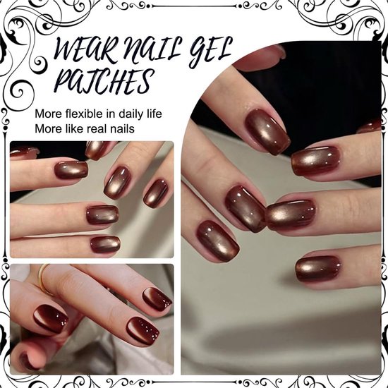 24 Stuks Press On Nagels Kort, Hoeksgewijs Kunstmatige Vingernagels om Op te Plakken, Acryl Press On Nails French, Volledige Dekking Kunstnagels voor Vrouwen en Meisjes (Maillard) — afbeelding 2