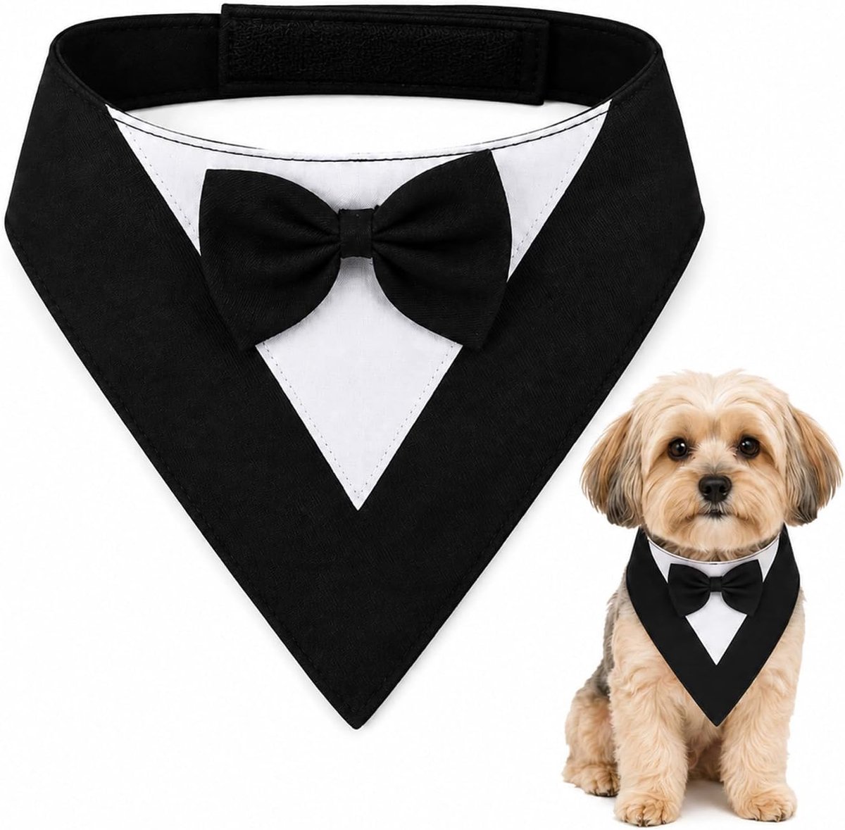 Hondenhalsdoek met vlinderdas, kostuum voor kleine dieren, incl. kunstroos, wasbaar polyester