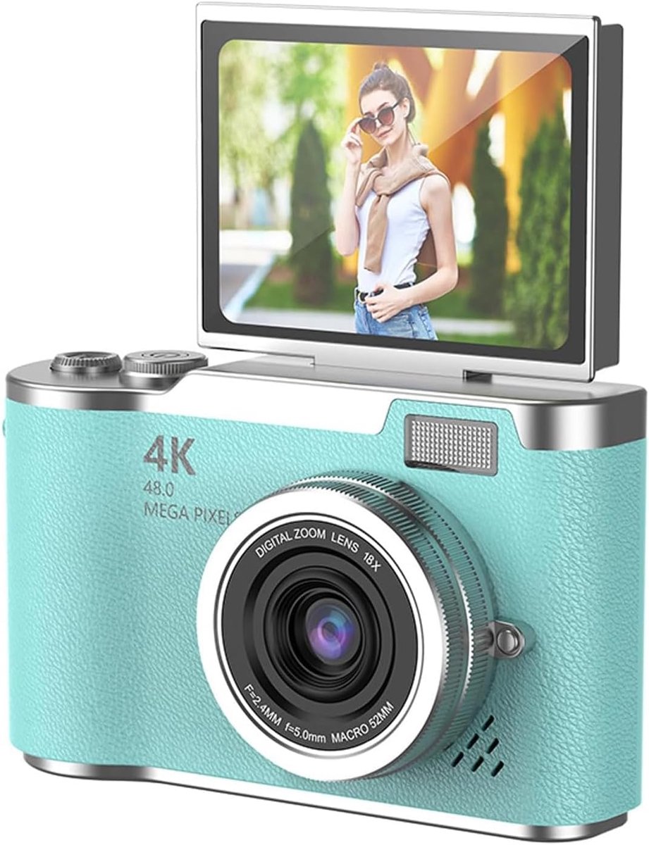 48mp 1080p Digitale Camera met 2.4 'flip-scherm en 18x Zoom, 4 Uur Lang Batterijvloggingcamera voor Tieners, Beginners, Ingebouwde Spellen en Filters voor Reizen, YouTube,