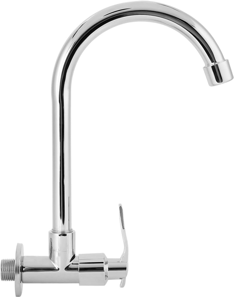 Kraan wandmontage ééngreepsmengkraan koud water 360° draaibaar massief messing constructie verchroomd met G1/2" schroefdraad voor spoelbak en dweilzwembad