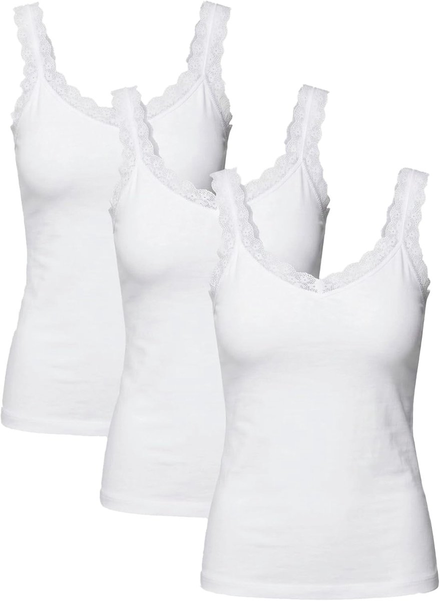 Set van 3 dameshemden met spaghettibandjes met kanten rand, elastische basic onderhemden voor dagelijks gebruik, comfortabel, nauwsluitend, mouwloos onderhemd