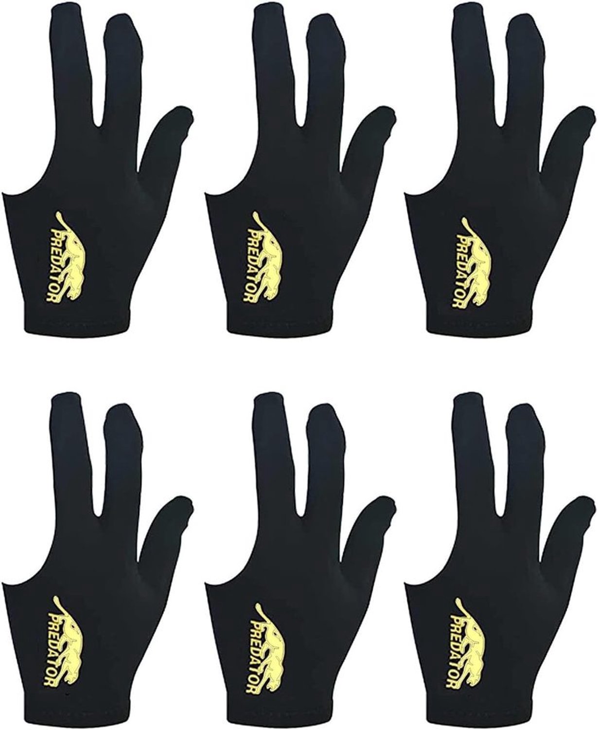 Biljarthandschoenen - Drievingerhandschoenen - Antislip en ademend - Zwart - Poolhandschoenen - Geschikt voor dames en heren - 6 stuks