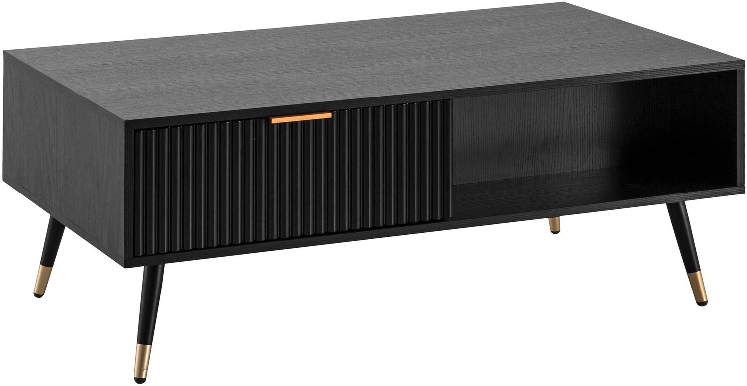 Cosmo Casa Salontafel met Opbergruimte – 2 Lades en 2 Open Vakken – Zwarte Eikenlook – Goudkleurige Accenten – 110 x 60 x 43 cm