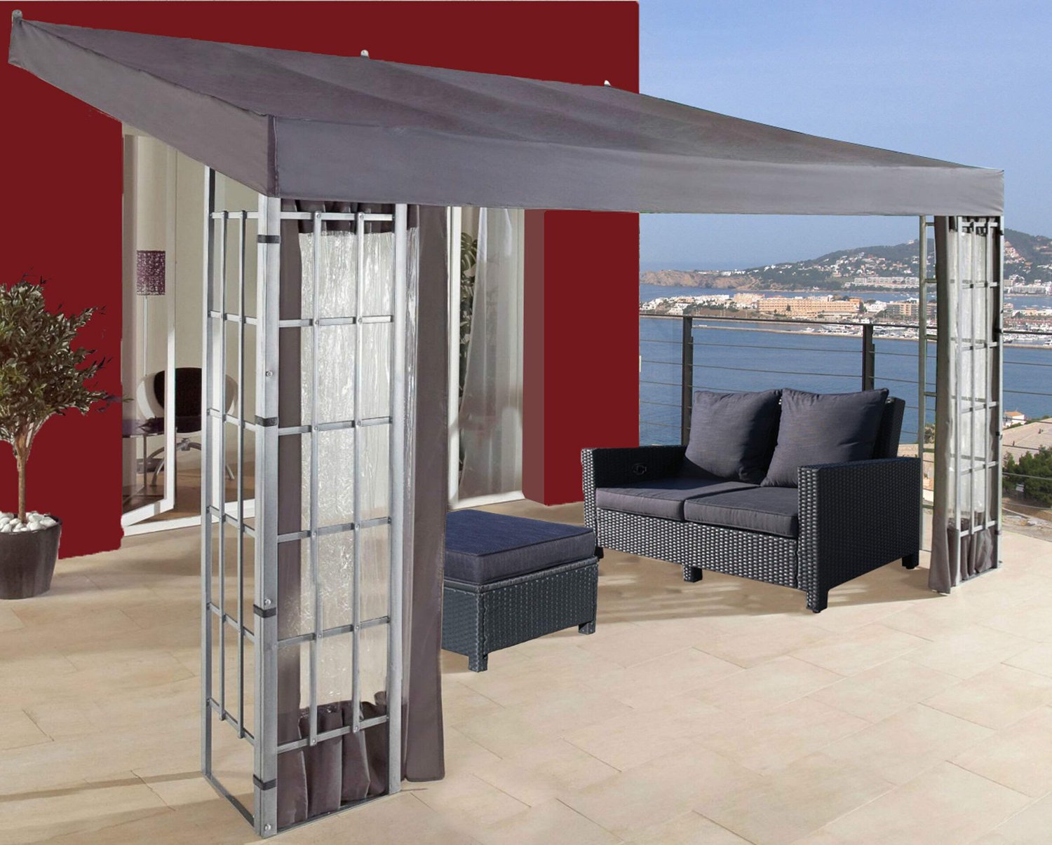 Pergola 3x4m Anthraciet met 3 Zijpanelen
