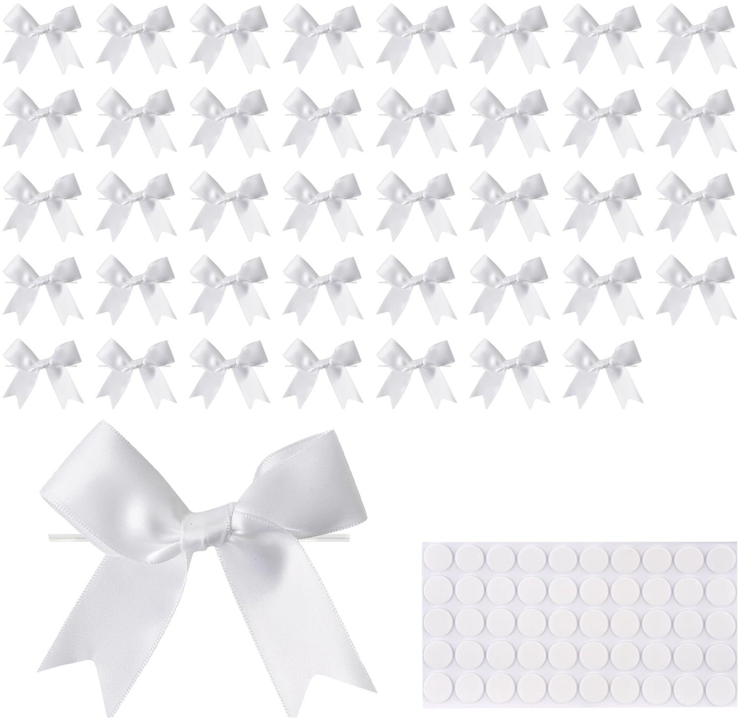 50 Stuks Prefab Strikken 9x8cm met Plakpunten - Satin Ribbons voor Cadeauverpakking - Wit