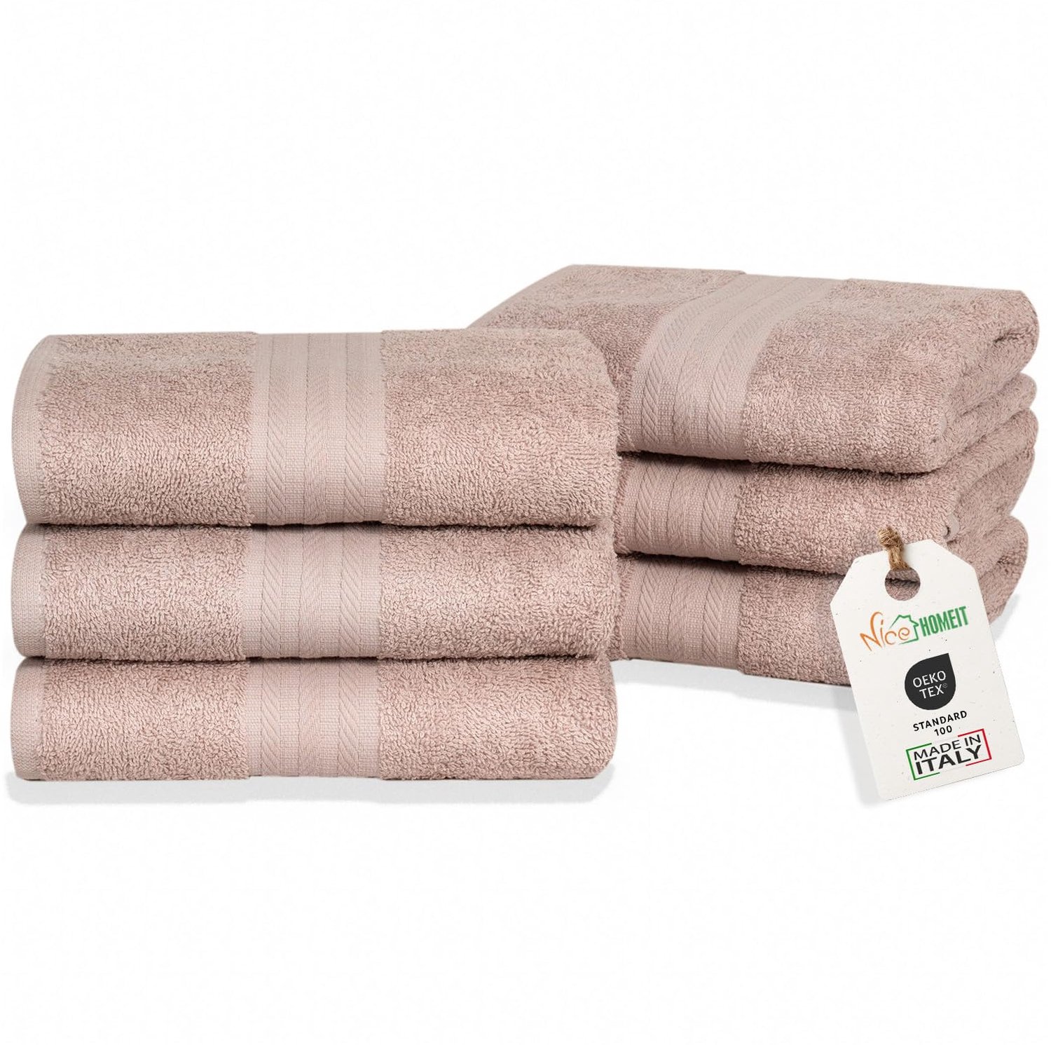Set van 6 Handdoeken - 100% Katoen - 40 x 75 cm - Poederroze