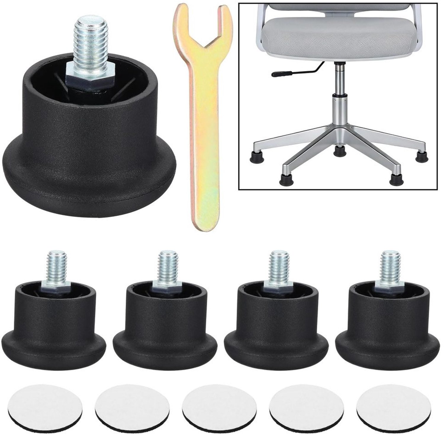 Bell Glides Wielen voor Bureaustoelen - Draaibare Nylon Wielen met Sleutel, 5 Stuks