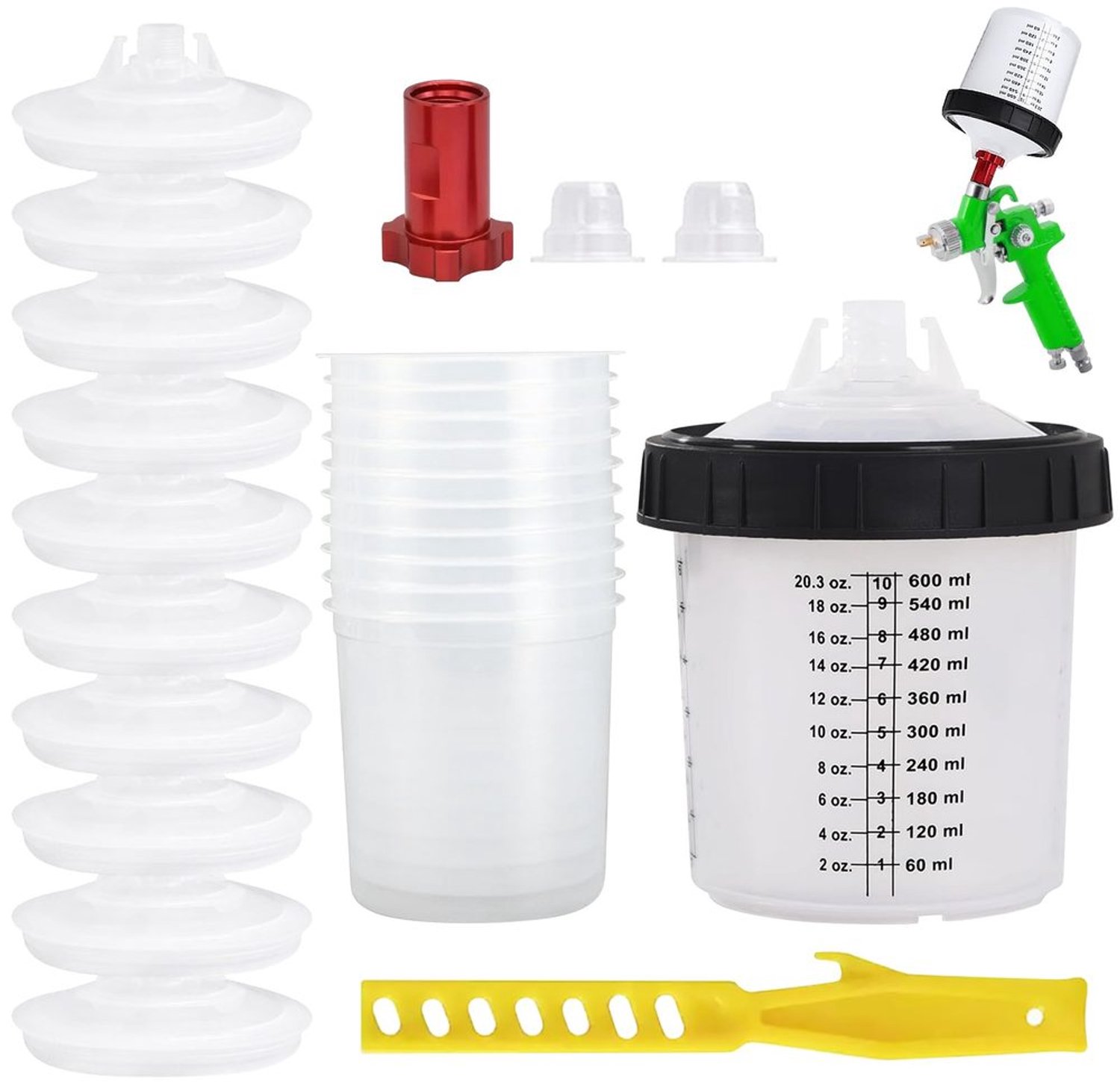 Verf Mengbekerset met 10 Bekers en Deksel, 600 ml