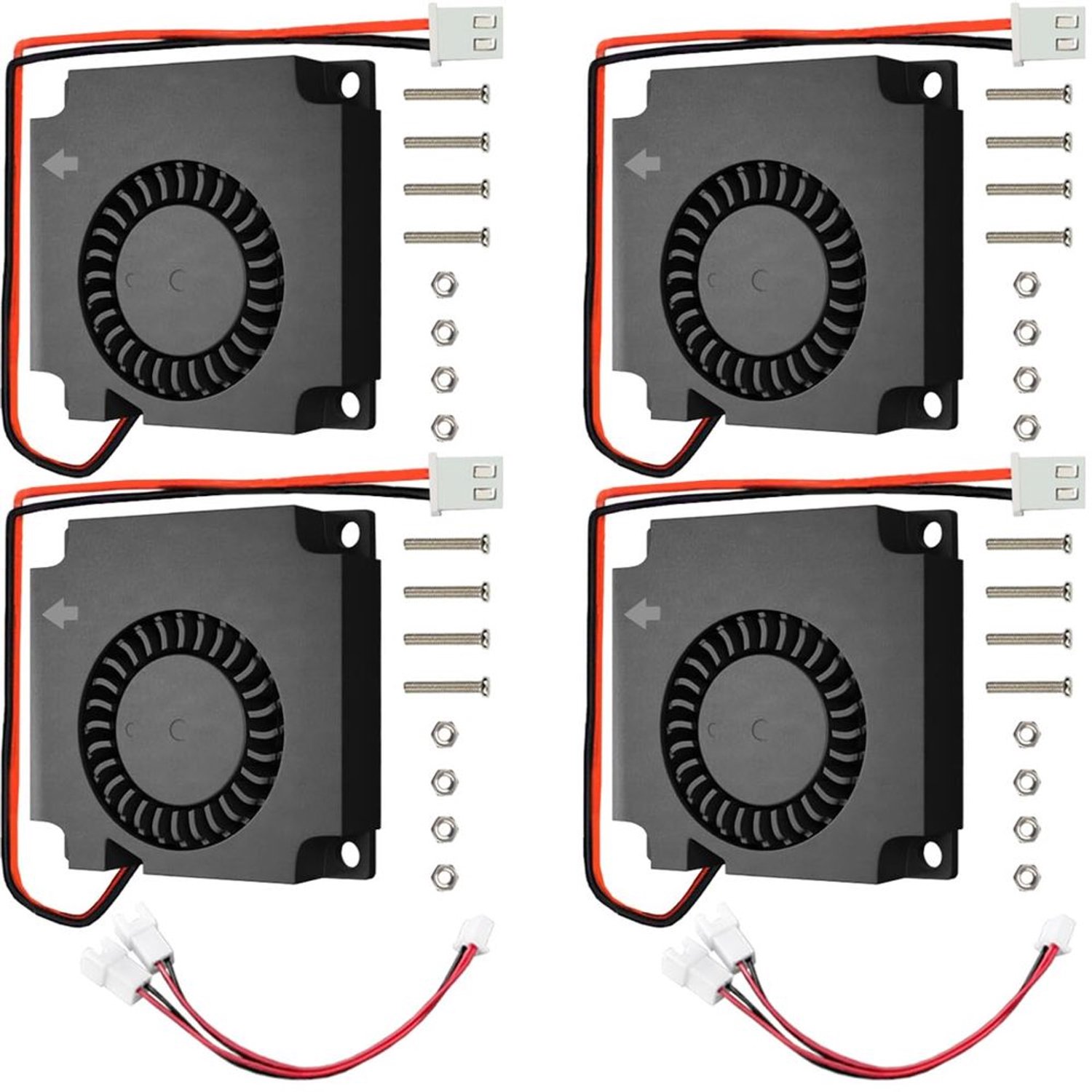 Ventilatoren Set van 4 - 40 x 40 x 10 mm - DC 24 V - 5400 rpm - 1,6 CFM - Geluidsniveau 31 dBA - Lange levensduur 50.000 uur - Blowers