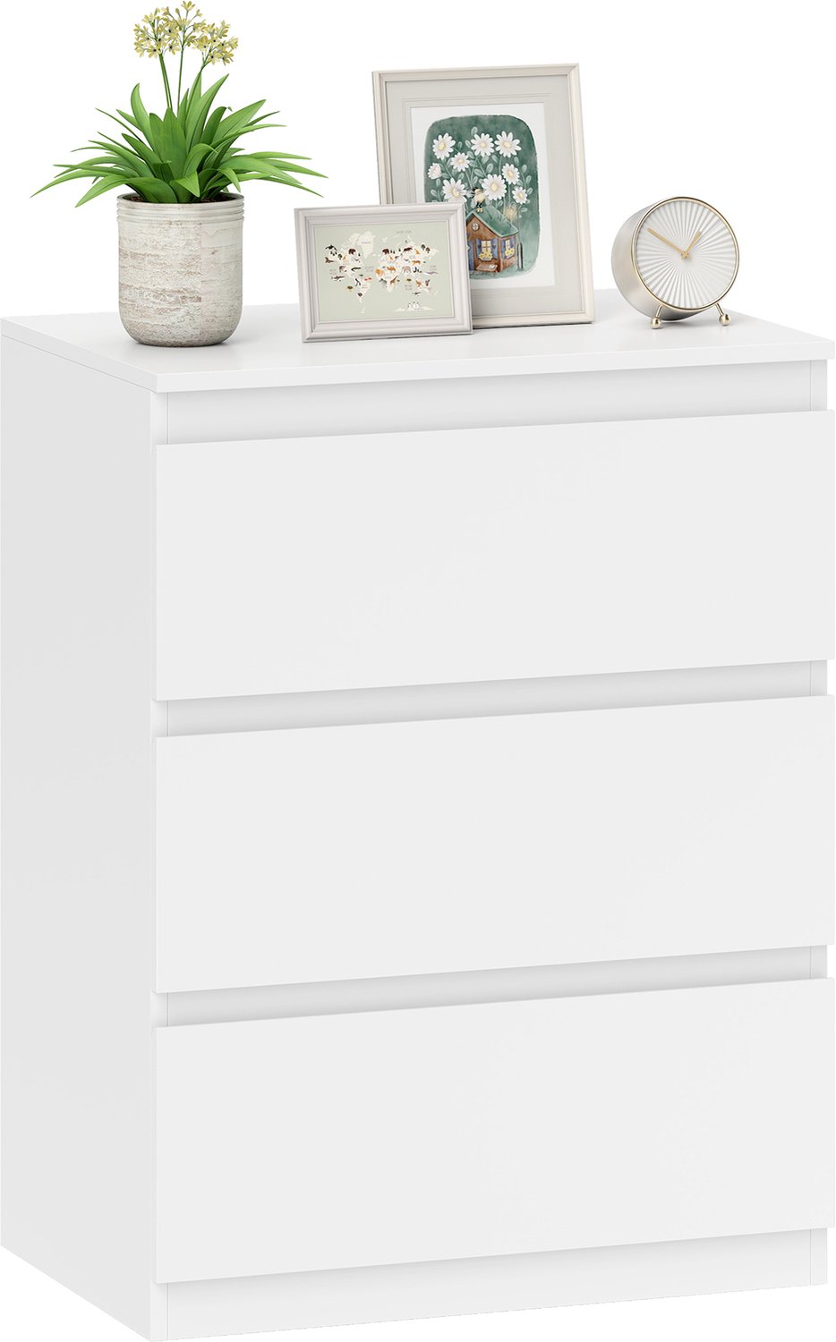 Homcom Ladekast 3 Lades Handgreeploos - Commode - Opbergkast - Ladekast Slaapkamer - Wit