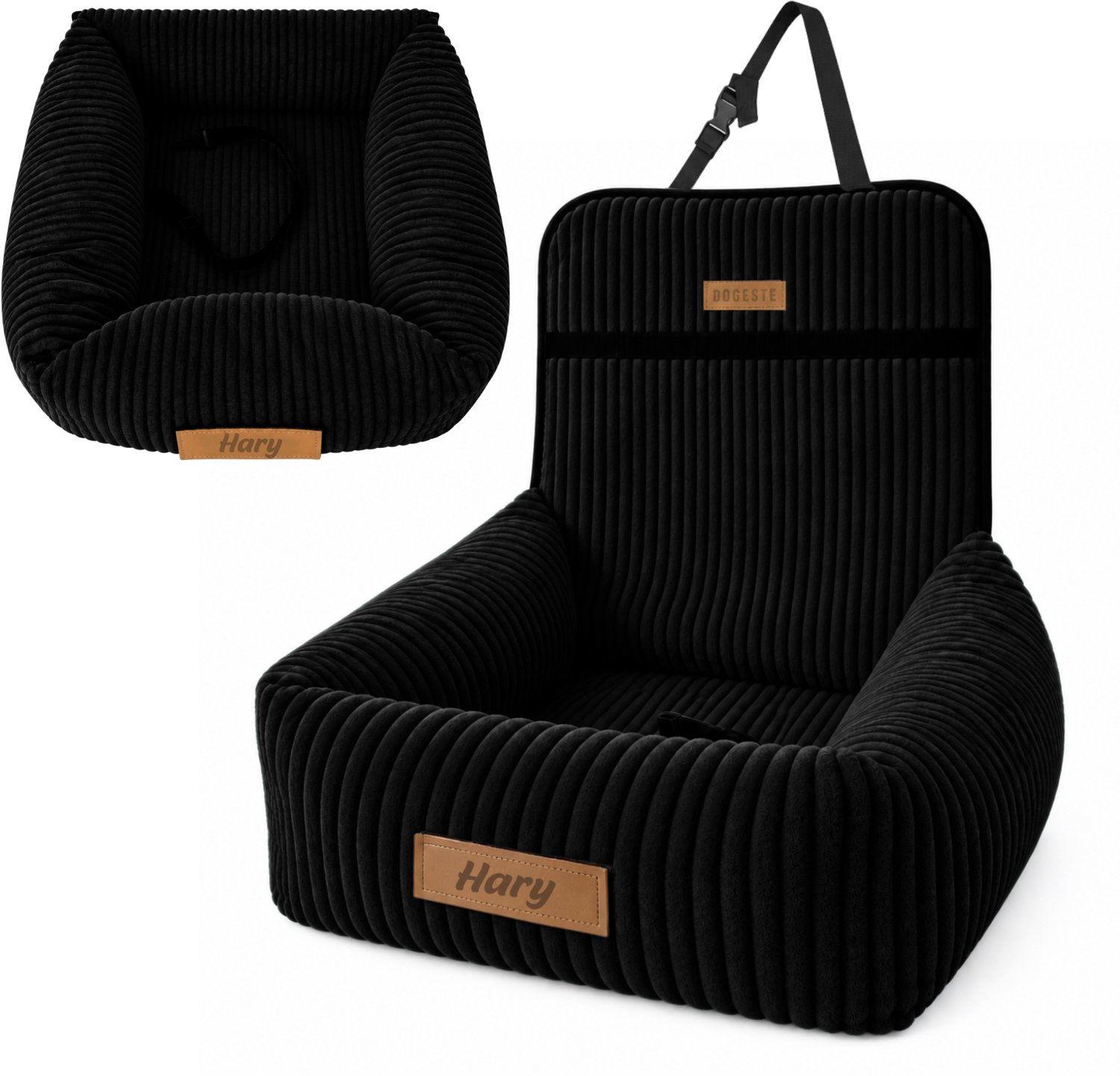 Dogeste Softi Hondenautostoel en Hondenmand 2-in-1 – Zwart – Autostoel voor Honden, Draagbare Hondenmand voor in de Auto, Comfortabel Hondenbed, Personaliseerbaar
