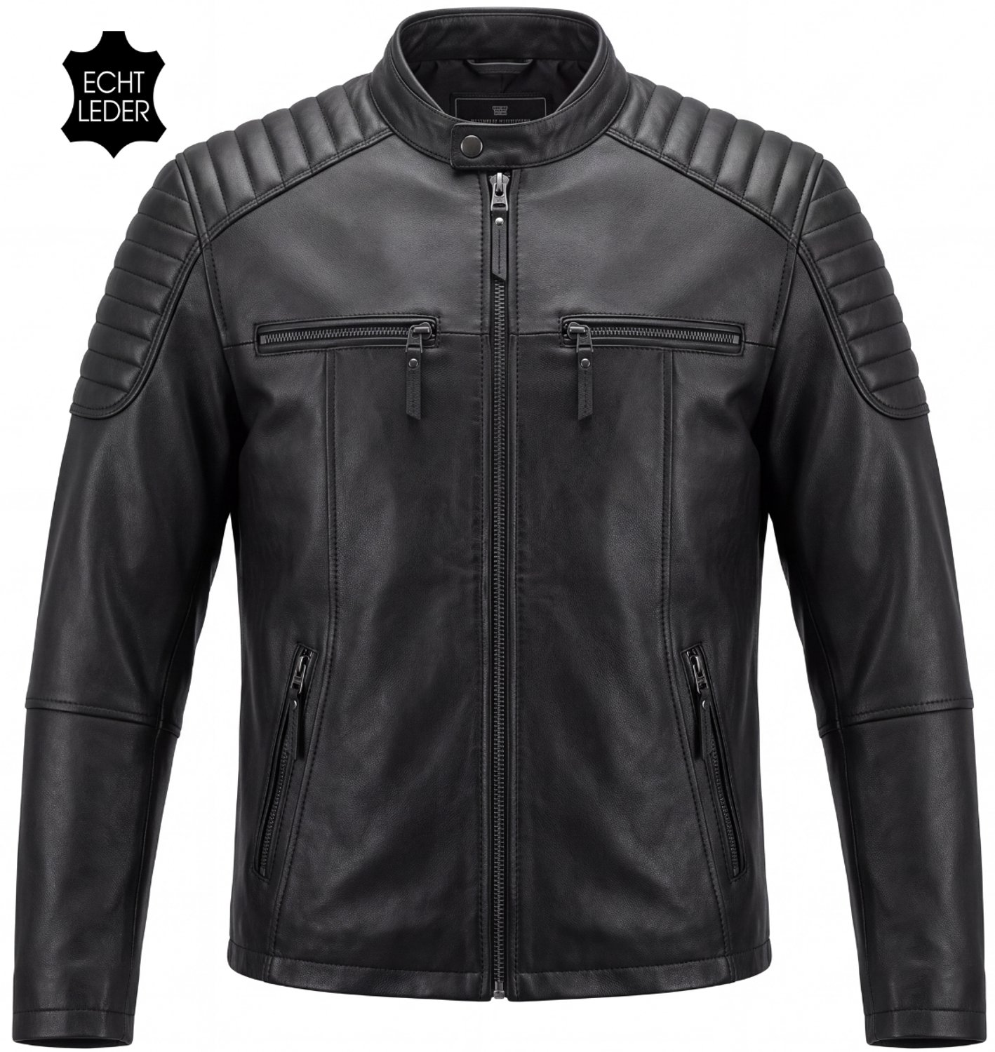 Vinto® Leren Jas Heren - 100% Echt Lams Leer - Winterjas - Biker Jack - Met Zakken en Binnenzak - Tussenjas - Winddicht - Zwart - Maat S
