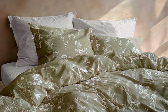 Zohome Yarrow Dekbedovertrek - Groen - Lits-jumeaux - Dekbedhoes van 100% Katoen-Flanel - Bloemen - 240x220 + 2 slopen 60/70 cm - AW25 van Merkloos — afbeelding 5