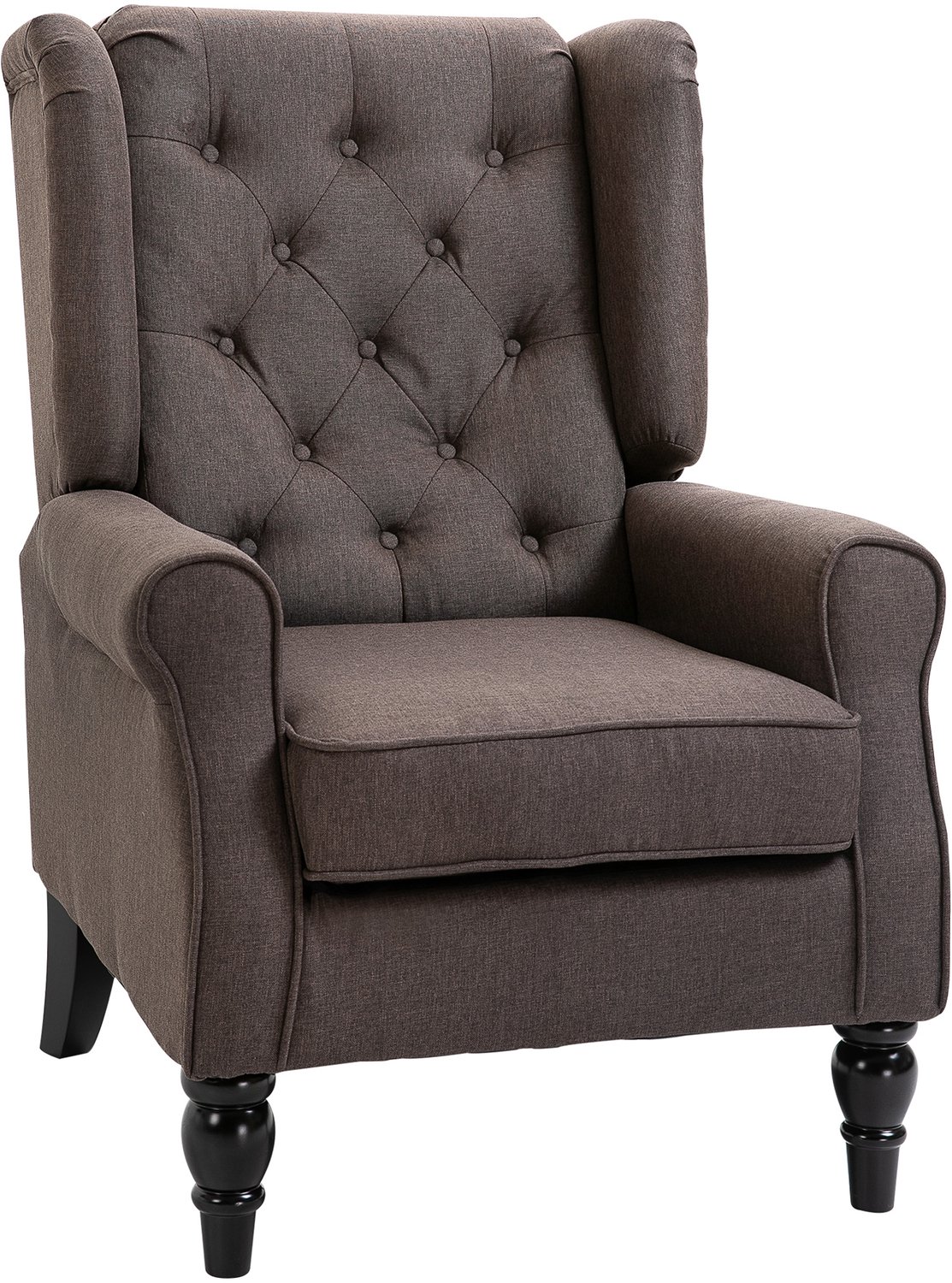 HOMCOM Fauteuil met tufting - Relaxfauteuil met houten poten en afneembare hoes - Oorfauteuil - Bruin