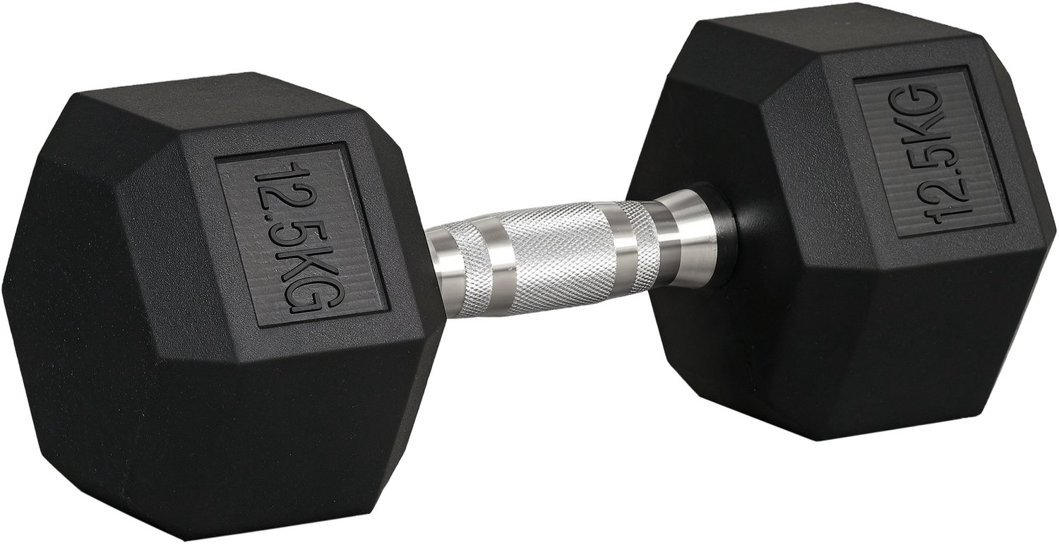 HOMCOM rubber dumbbell 12,5 kg - Zeshoekige halter fitness - Gewicht voor krachttraining - Zwart