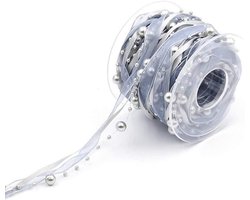 Duories 10 m parelslinger met organza, 8 + 3 mm parelband, cadeaulint, trendyband, decoratief lint, hangdecoratie, tafeldecoratie, decoratieketting vo