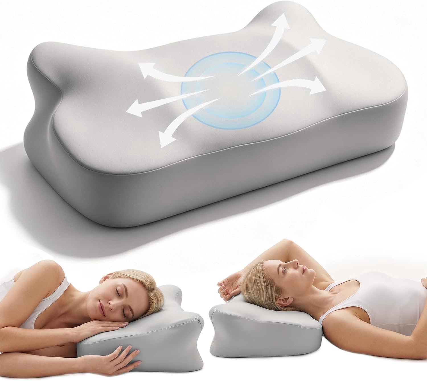 VHV Ergonomisch Nekkussen - Traagschuim Hoofdkussen met 6 Zones - Orthopedisch Slaapkussen voor Rugslapers en Zijslapers 60x35x13cm - Grijs