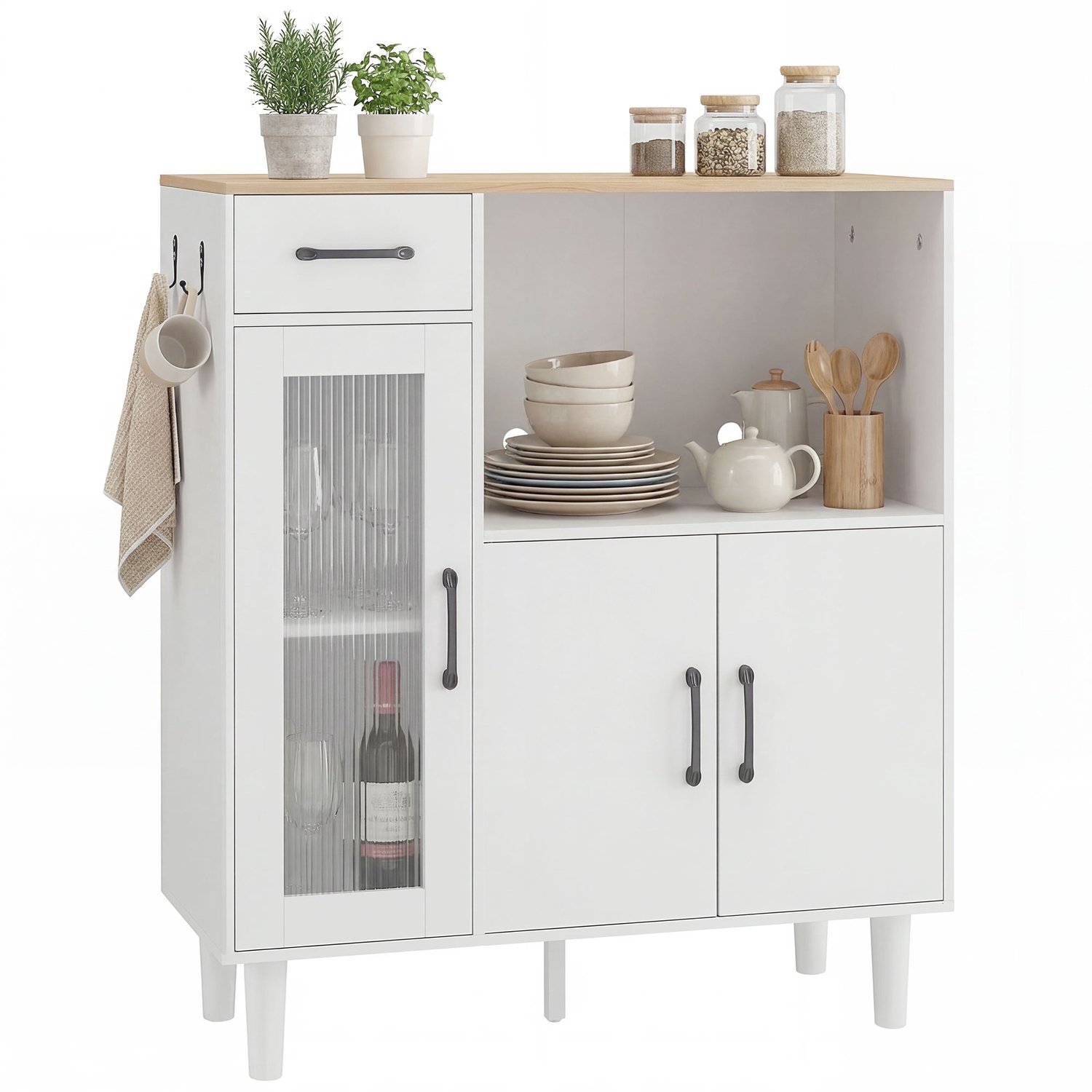 Homcom Buffetkast met acryl deuren - Dressoir - Keukenkast - Opbergkast - Wit