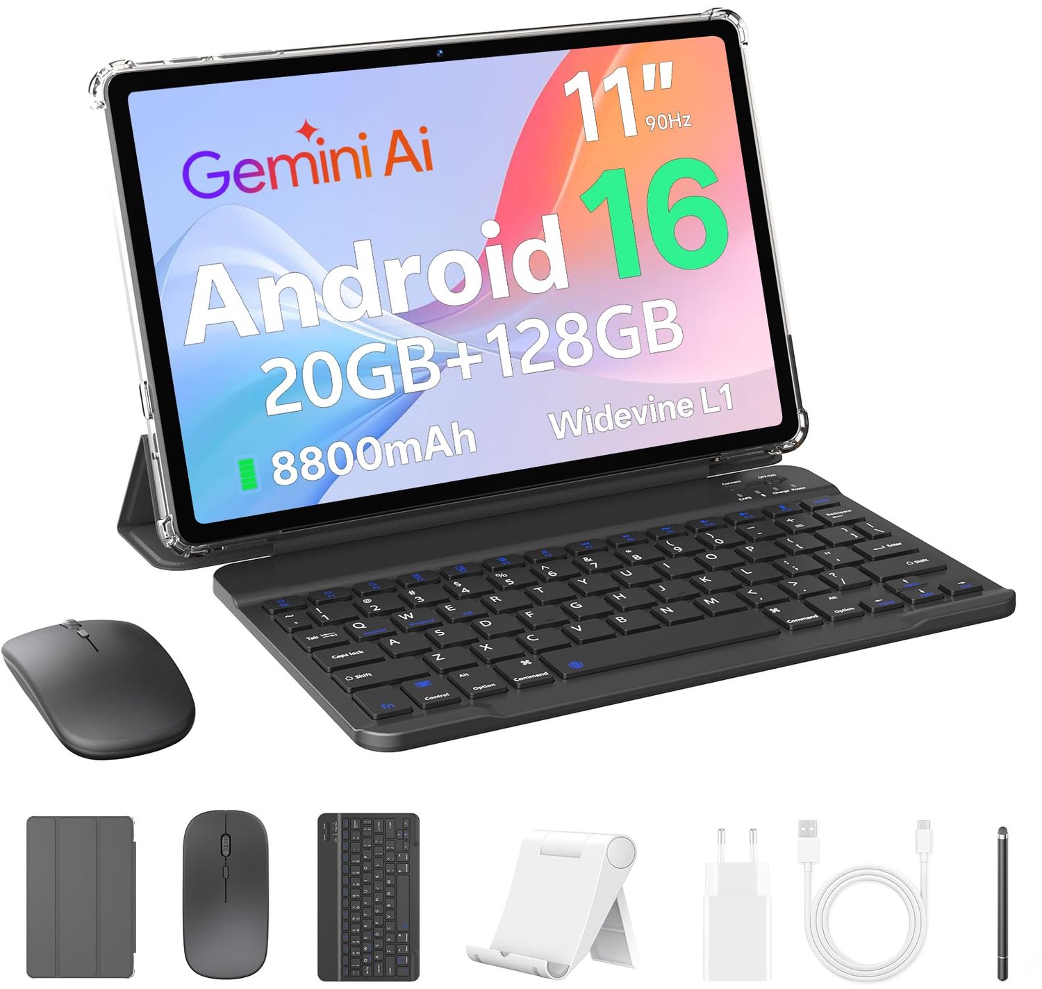 11 Inch Android Tablet met Toetsenbord en Stylus, 20GB RAM en 128GB ROM