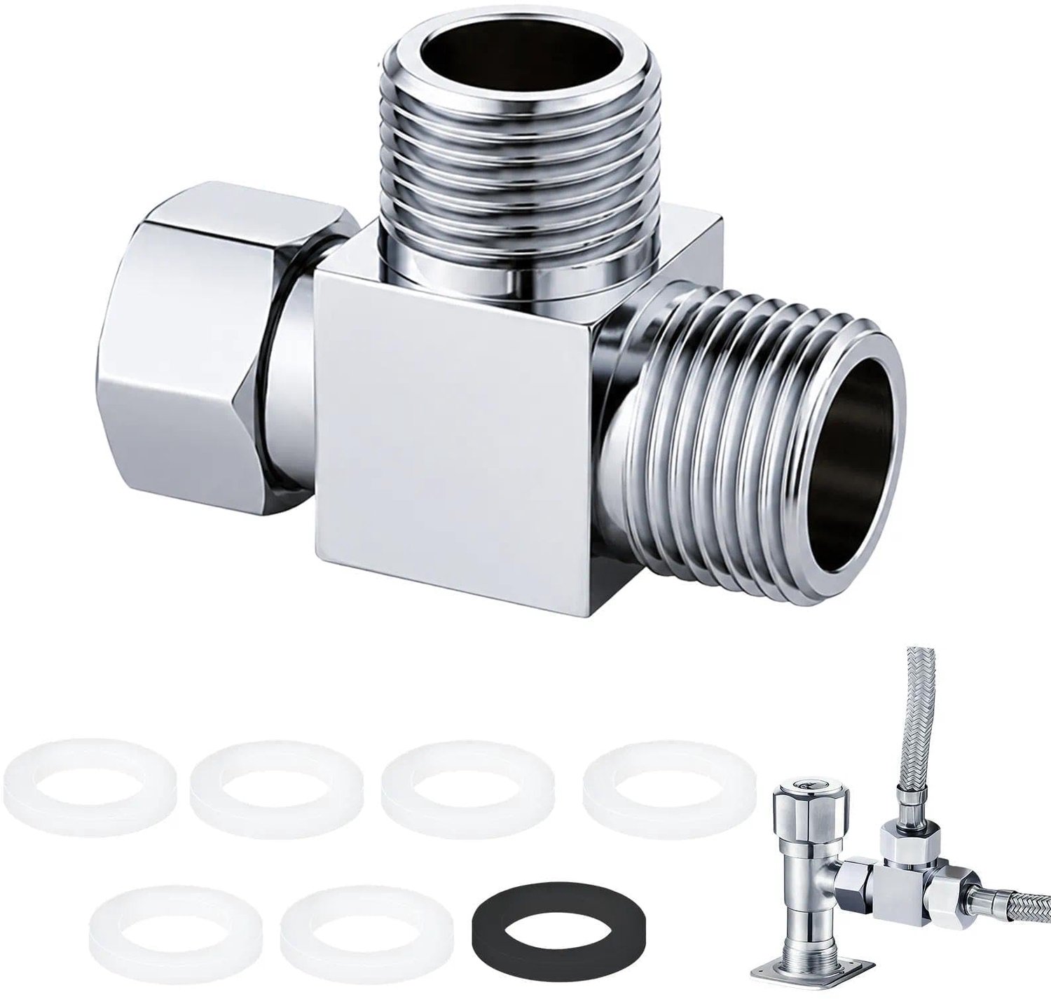 3-Weg T-Adapter voor Toiletkraan met 6 Rubber Seals