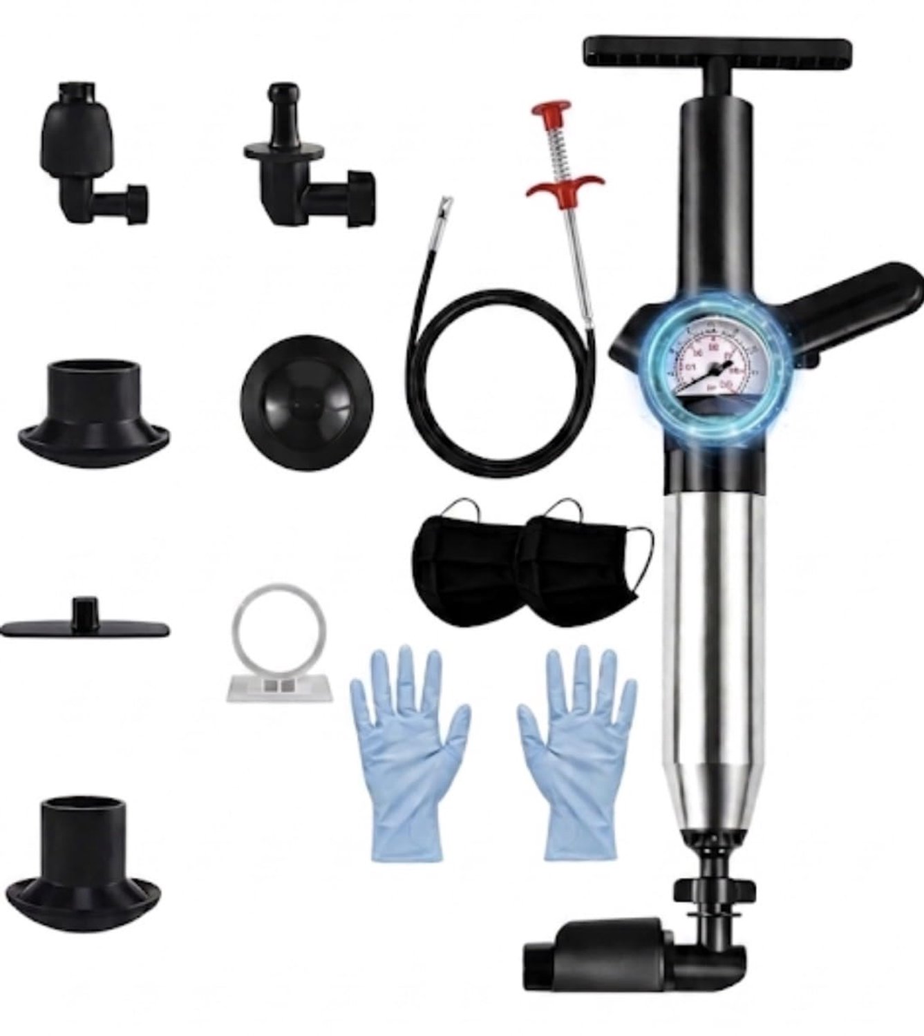 4-in-1 Ontstopper Set met Metaal en Drukmeter