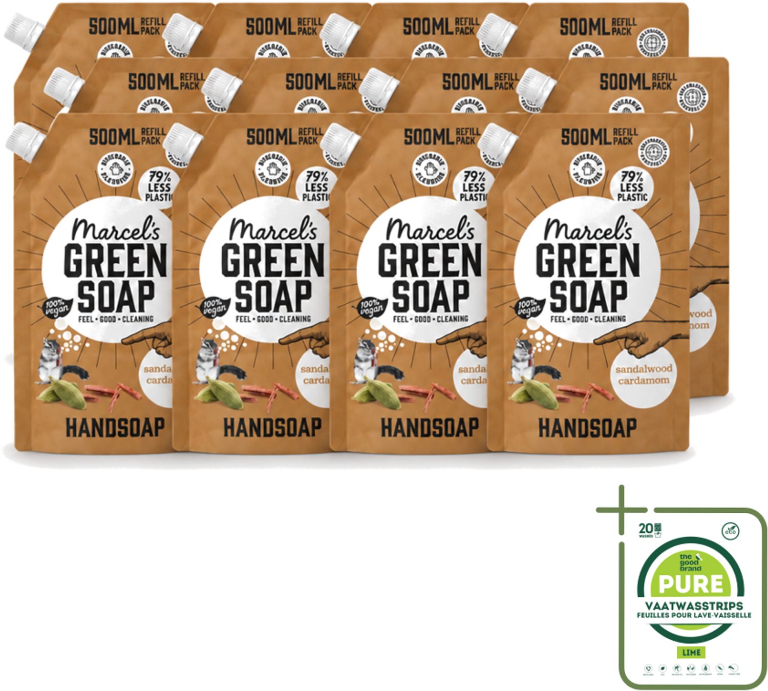 12 x Marcel’s Green Soap – Handzeep Navulling – Sandelhout & Kardemom – 500 ml - Grootverpakking - Vaatwasstrips - Handzeep Navulling - Sandelhout En Kardemom - Natuurlijke Handzeep - Biologische Handzeep - Duurzame Handzeep