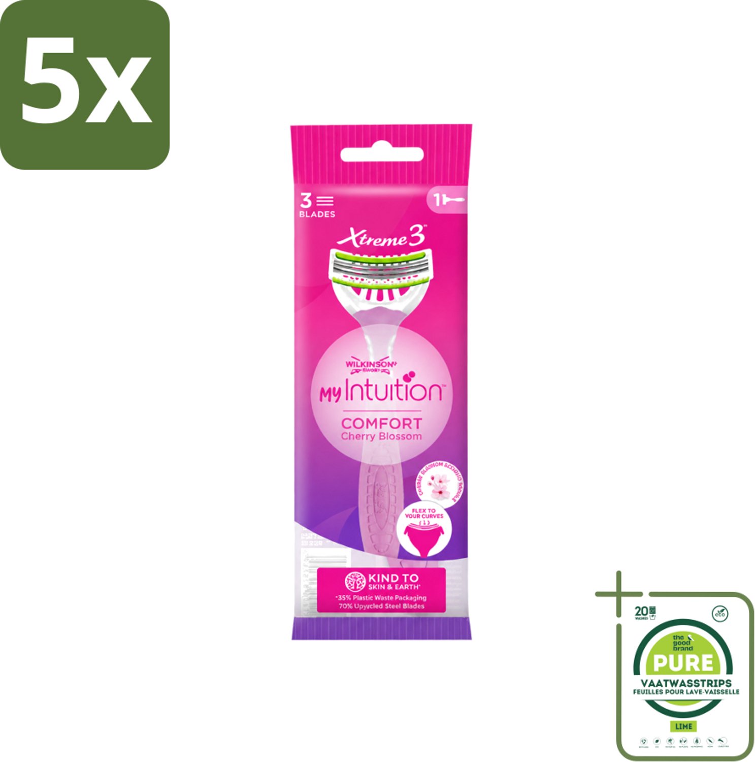 5 x Wilkinson - Wegwerpscheermesjes - Xtreme 3 My Intuition - Comfortabel - 1 scheermesje - Grootverpakking - Vaatwasstrips - Scheermesje Vrouwelijk - Wegwerpscheermesje - Comfortabel Scheren - Huidverzorging - Scheren Voor Gevoelige Huid