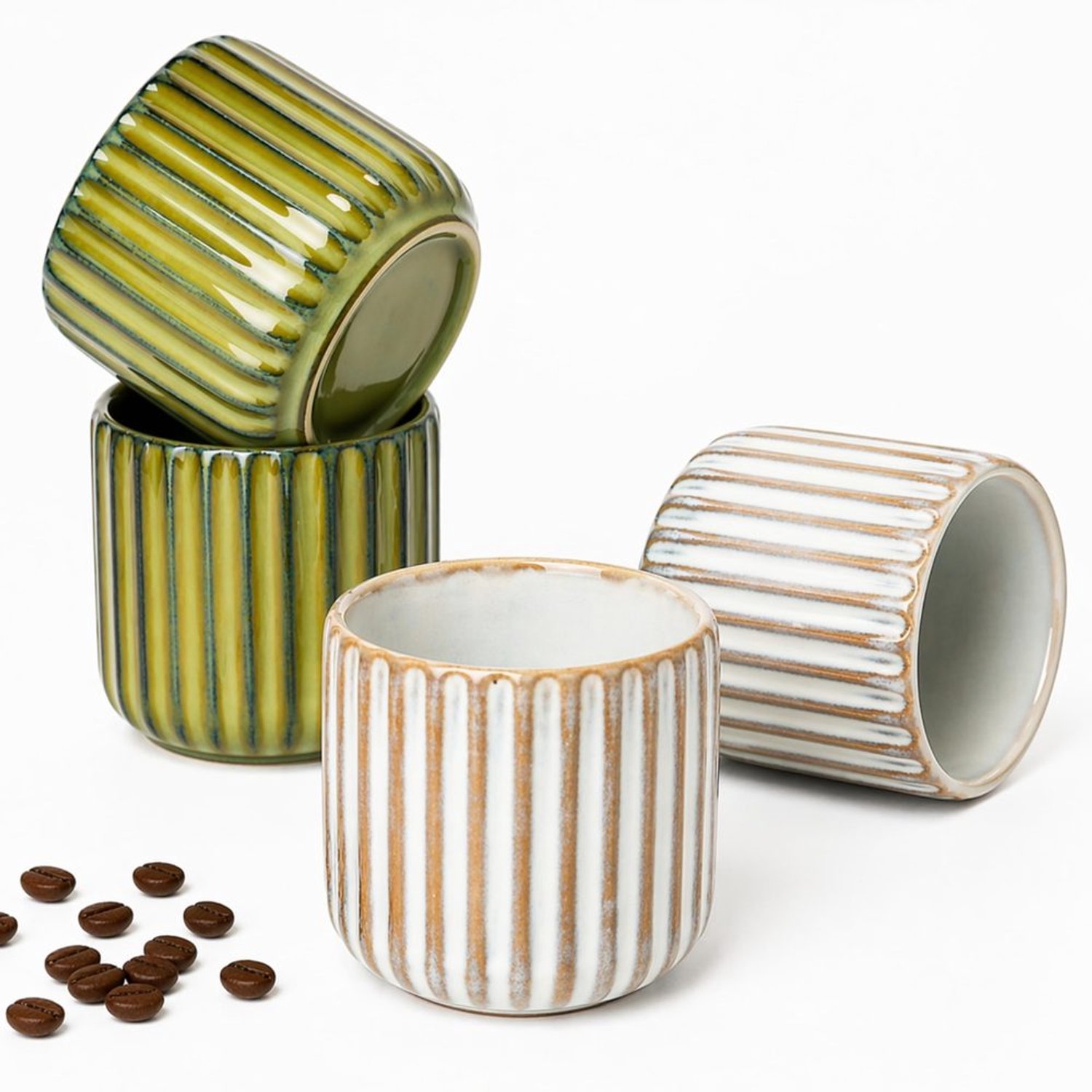 Set van 4 Espresso Kopjes - 180 ml - Zonder Handvat - Unieke Kleuren