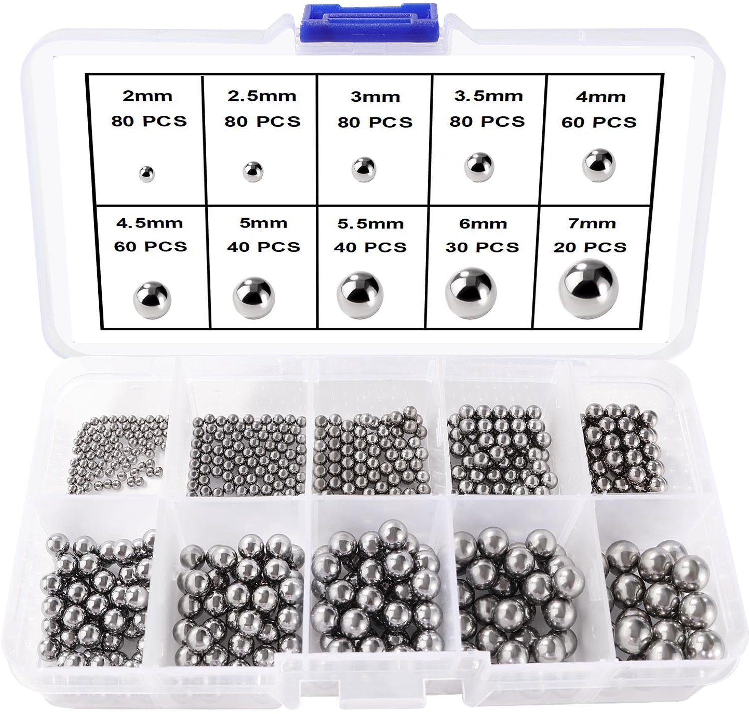 570 Stuks 10 Maten 2/2.5/3/3.5/4/4.5/5/5.5/6/7 mm Precisie Stalen Kogellagers Assortimentsset voor Fietsen Skateboards Motoren en Wielen