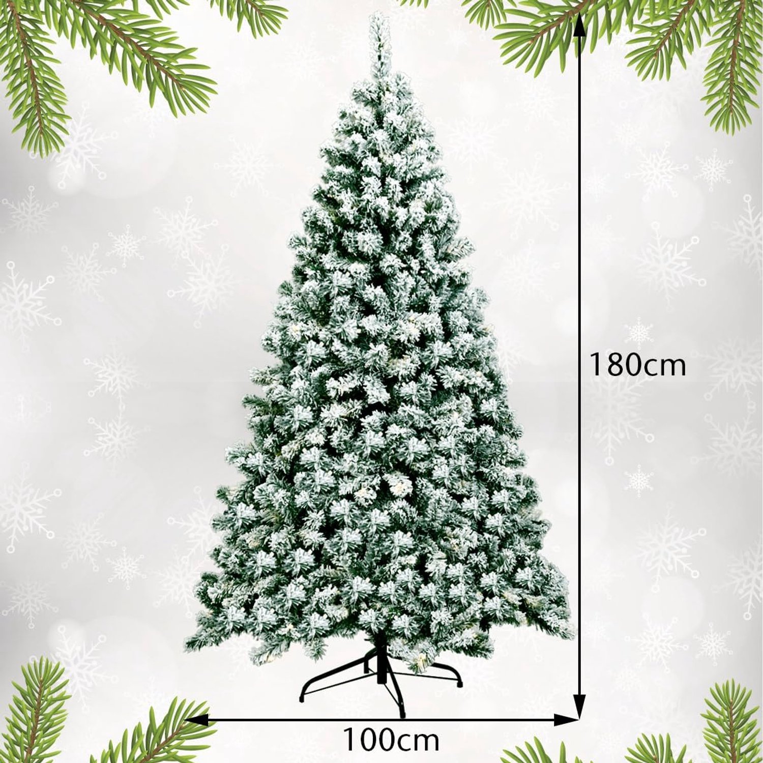 KOMFOTTEU Kunstkerstboom met leds, warmwit - kunstdennenboom wit met sneeuw - decoratieve boom voor Kerstmis, pvc-naalden en metalen standaard (182 cm) – foto 3