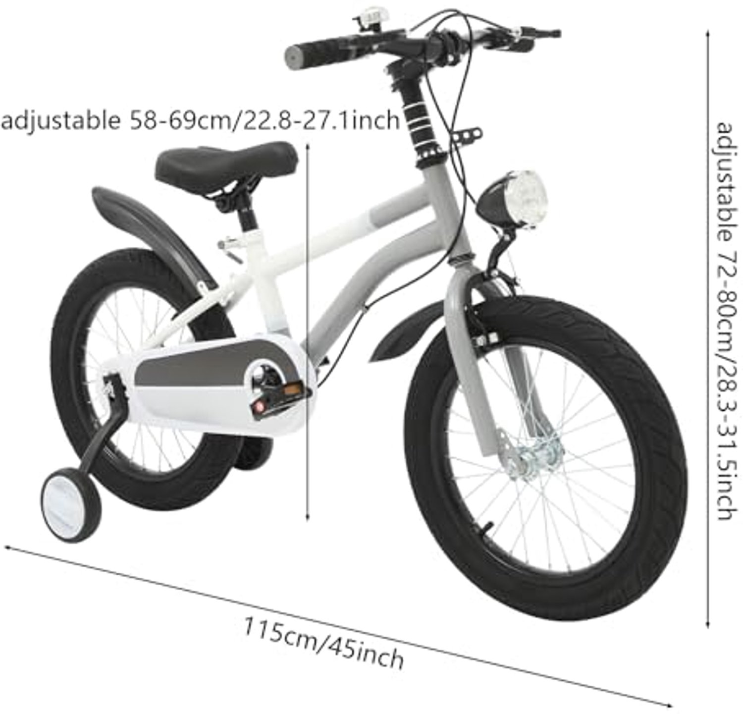 Kinderfiets 16 Inch - Met Steunwielen en LED Licht - Verstelbare Hoogte 58-69 cm