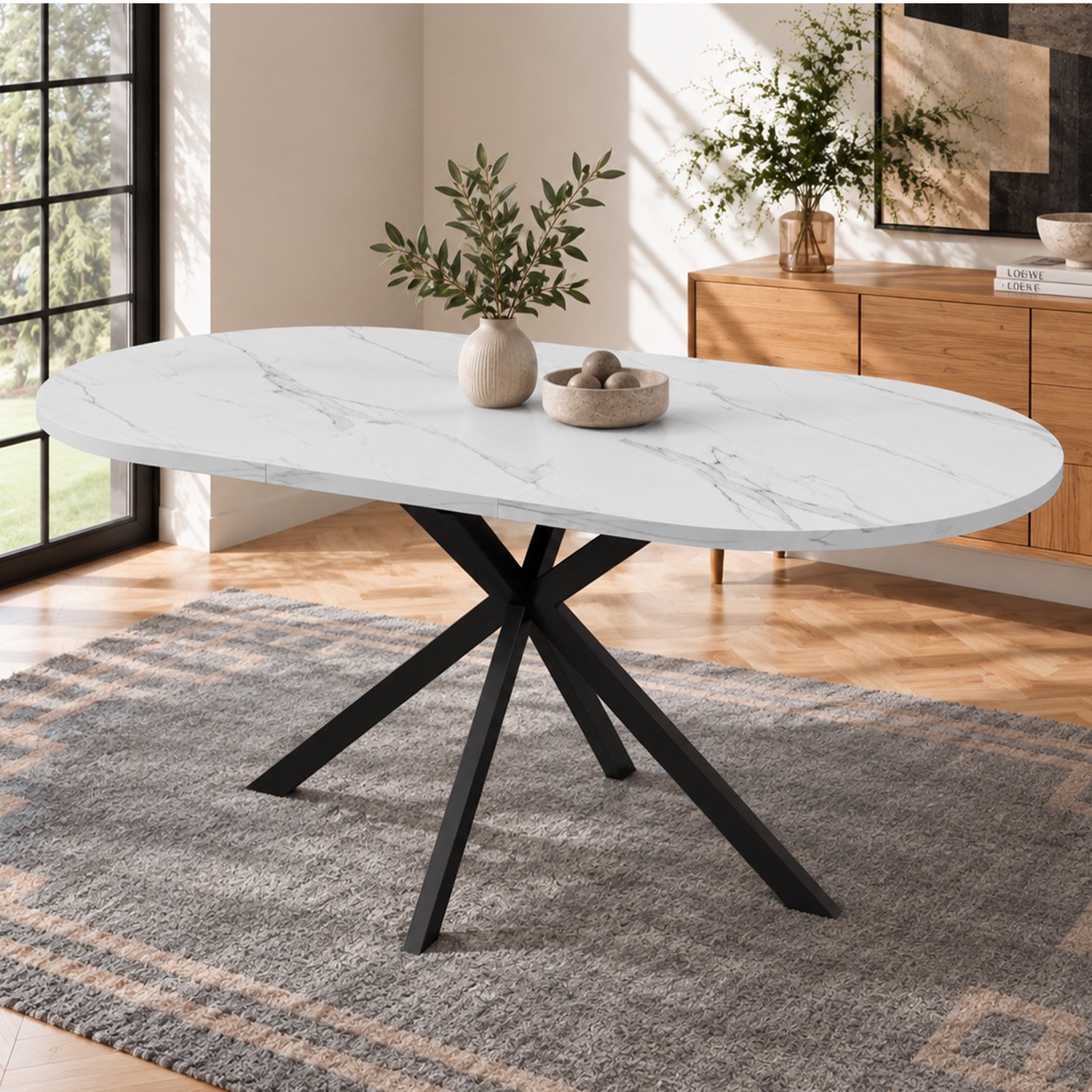 Clruro Eettafel - 120–160×80 cm - Uitschuifbaar - Ovaal - MDF en Metaal - Wit