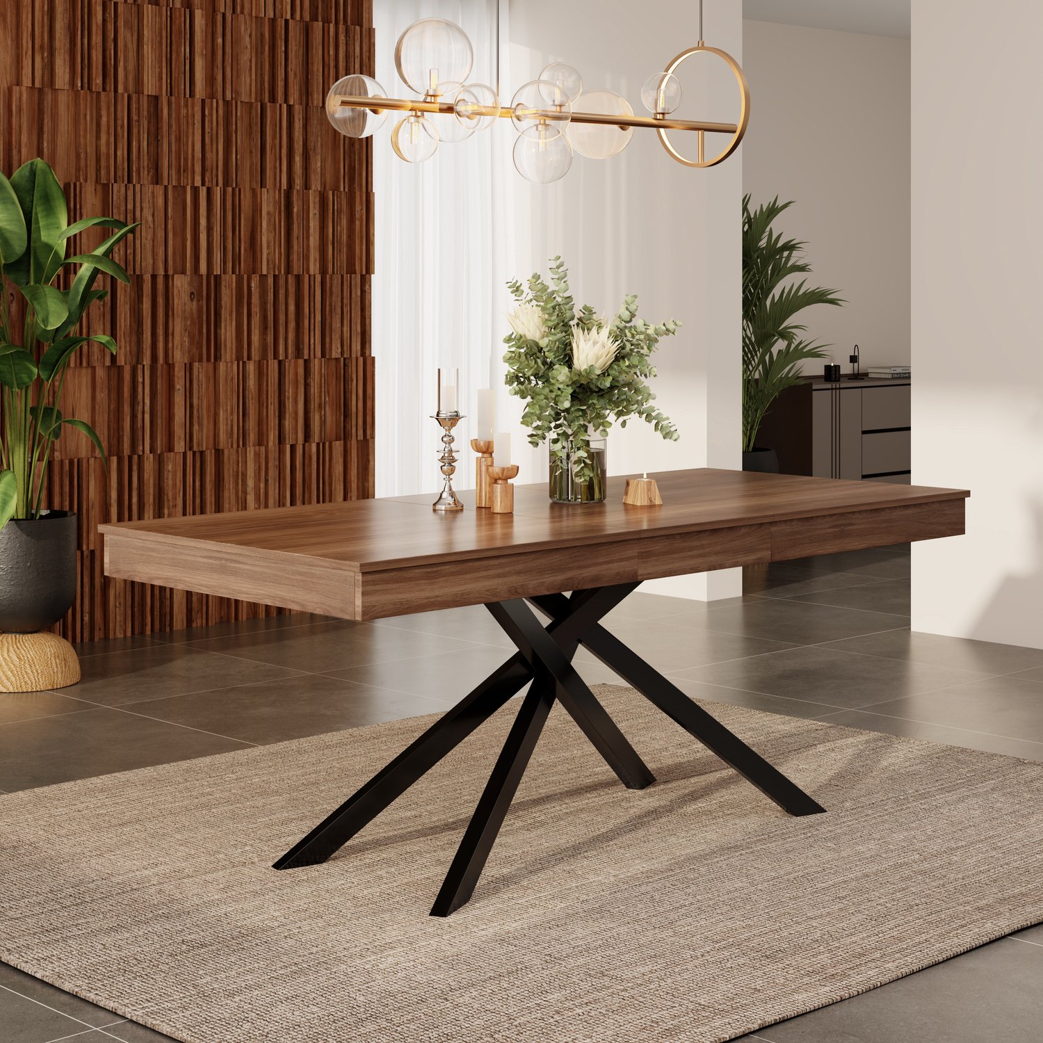 Clruro Eettafel - 140–180×80 cm - Uitschuifbaar - voor 6–8 Personen - MDF/Metaal - Walnootkleur