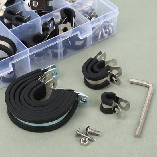 136 stuks bevestigingsklemmen voor buizen, klemmen van roestvrij staal, P-klemmen van rubber, 6 mm, 8 mm, 10 mm, 13 mm, 16 mm, 19 mm, 25 mm, 32 mm, 38 mm, 45 mm — afbeelding 3